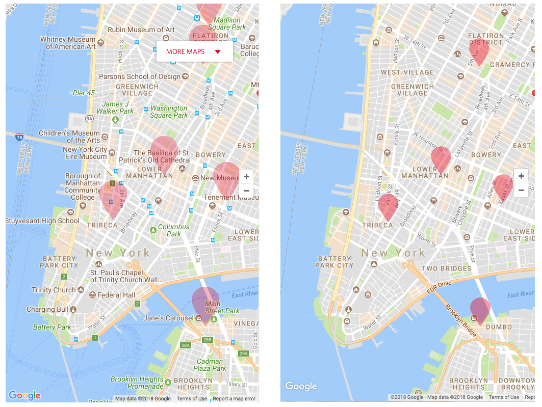 Google maps display refinements before/after