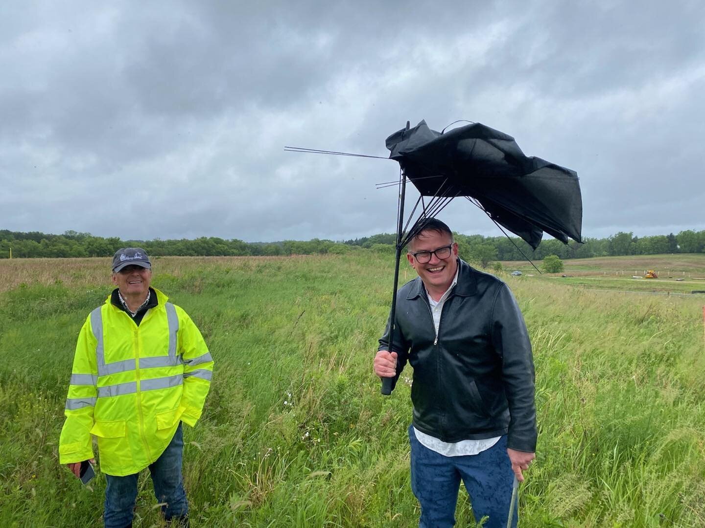Today at a site meeting on Lot 110, we tested and failed @christopherstromarchitects umbrella and sent Chris back to his office with hypothermia.  Some days the Savanna isn&rsquo;t for the faint of heart.