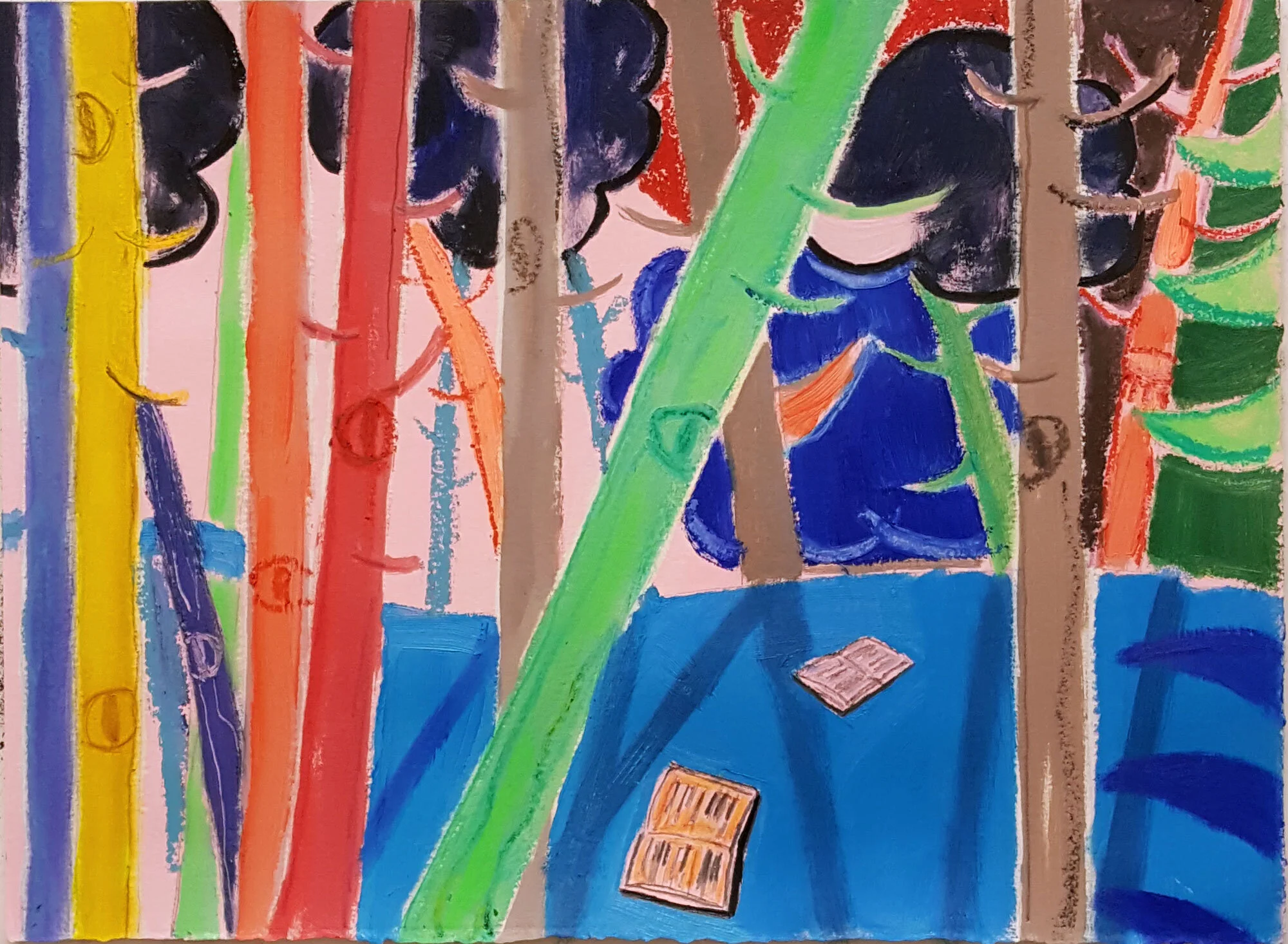 Ian-Healy-Books-in-the-woods-Oil-pastel-on-paper-2018-15x11.jpg