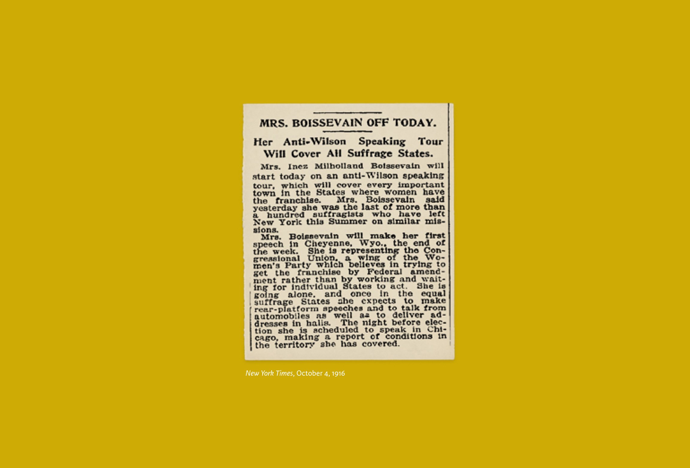 "Mrs. Boissevain Off Today." New York Times, October 4, 1916