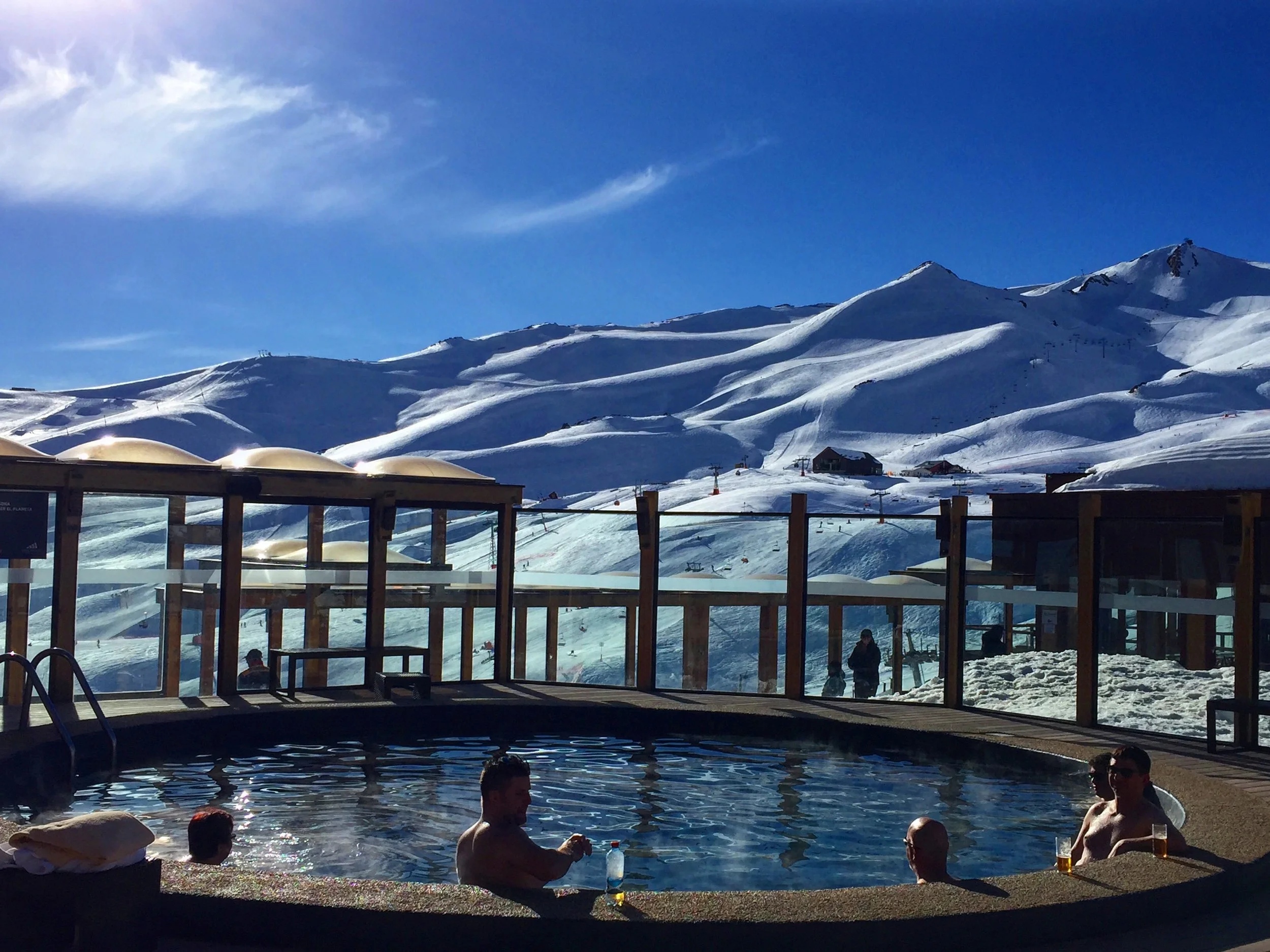 Hard to resist a slope side hot tub in a beautiful place. Valle Nevado, Chile