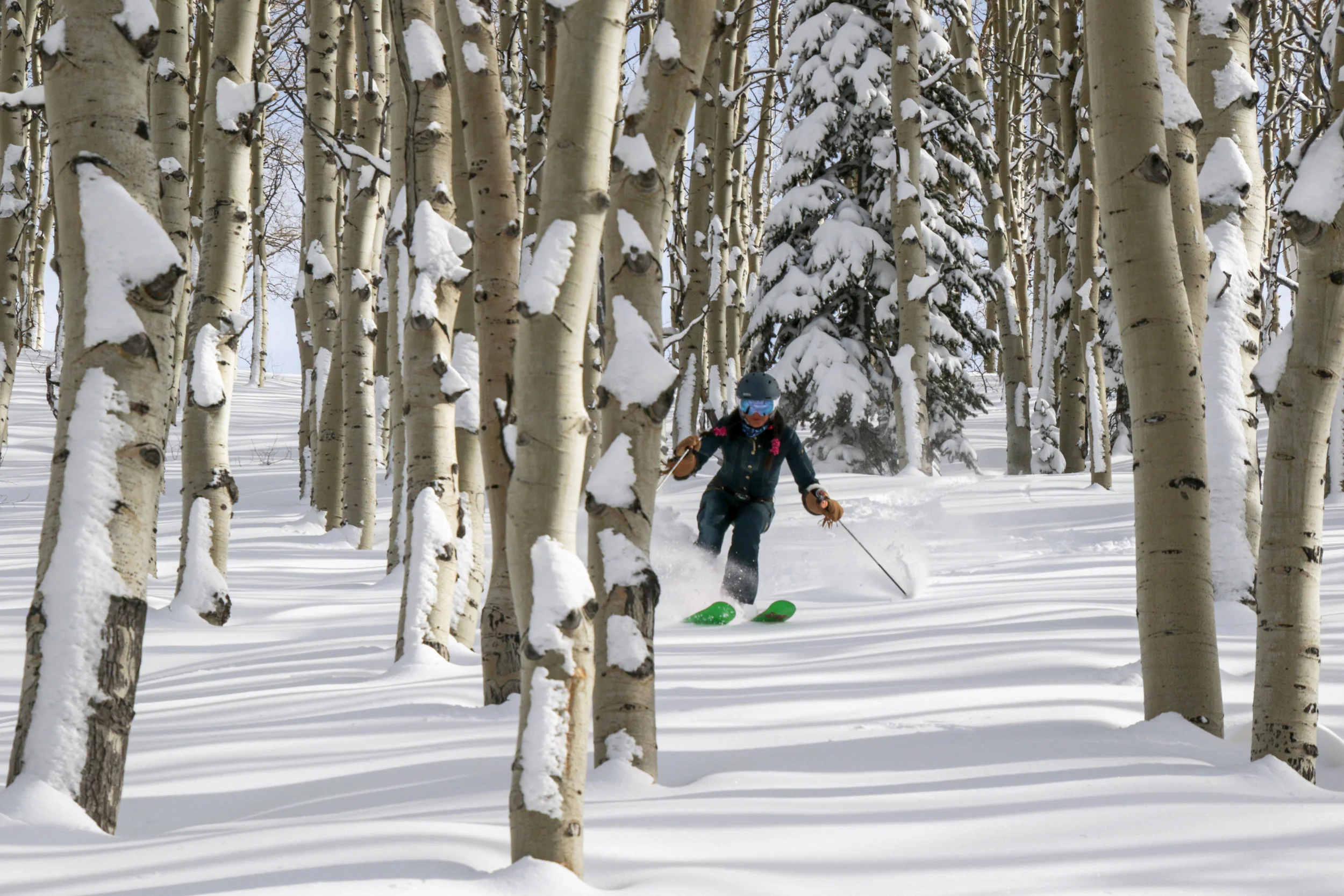 Lisa finding the freshies with Steamboat Powder Cats.