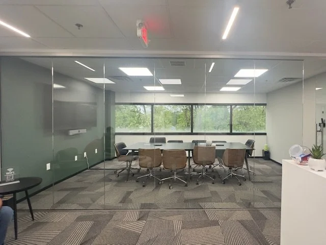 conference room glass partition walls installed by Delta Glass NJ in Green Brook Township NJ
