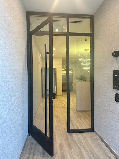 aluminum frame entrance door , sidelight and 72"  ladder handles