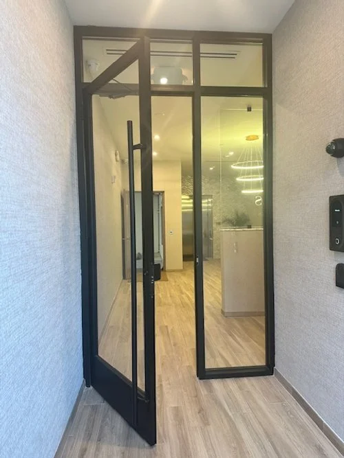 Aluminum frame entrance door with sidelight and transom