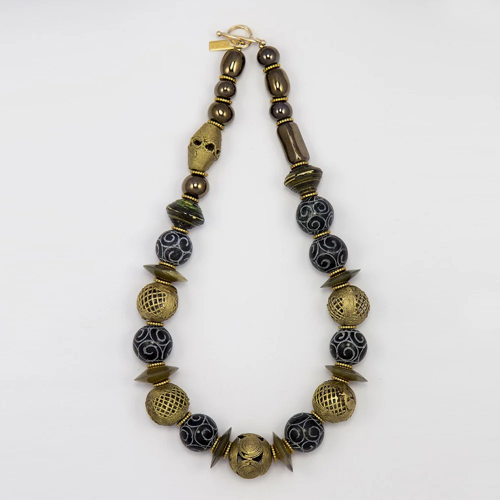 Lost-Wax Brass, Carved Jade, Kazuri Fairtrade with Precious Metal Paint