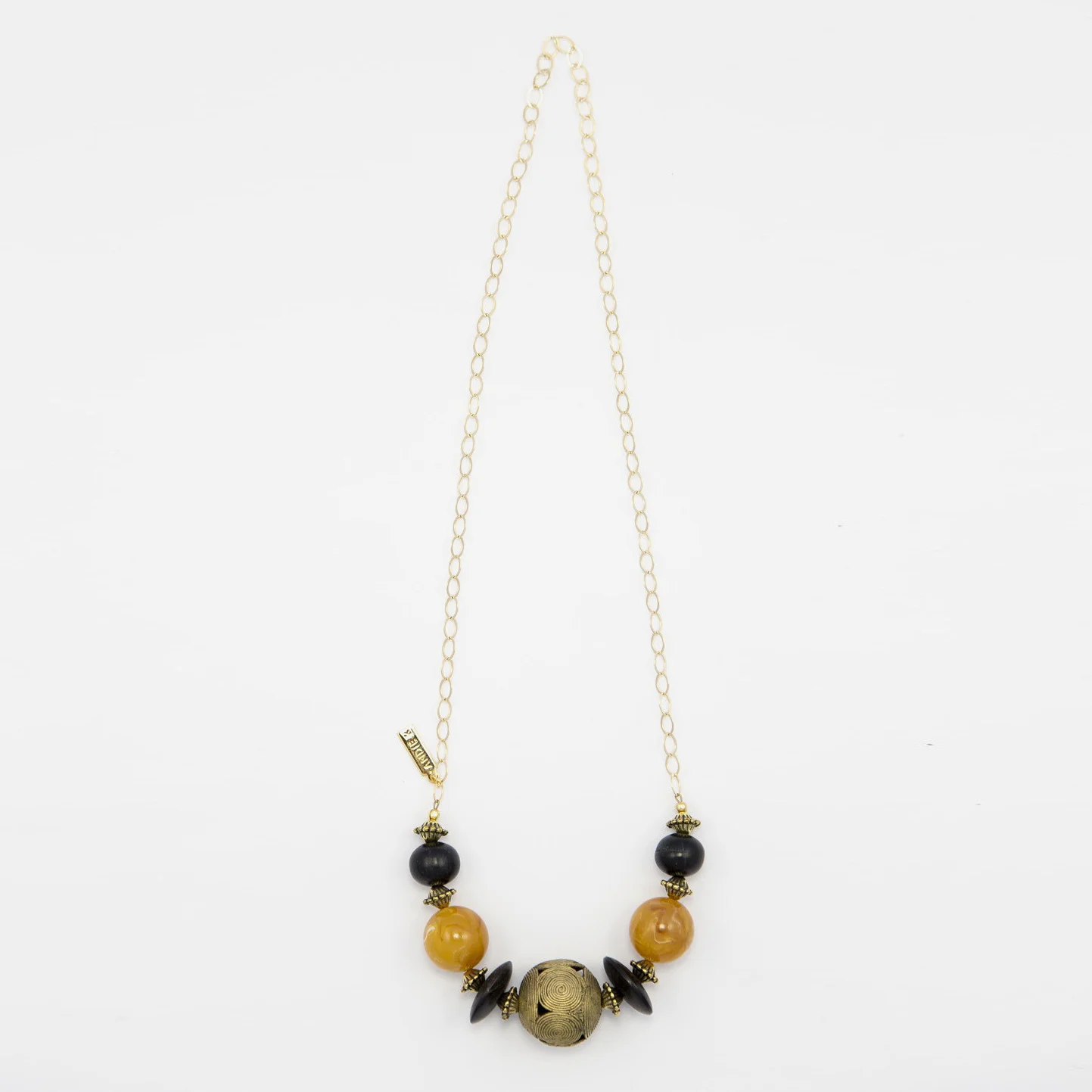 Vintage European Lucite, African Horn, and Wood Necklace