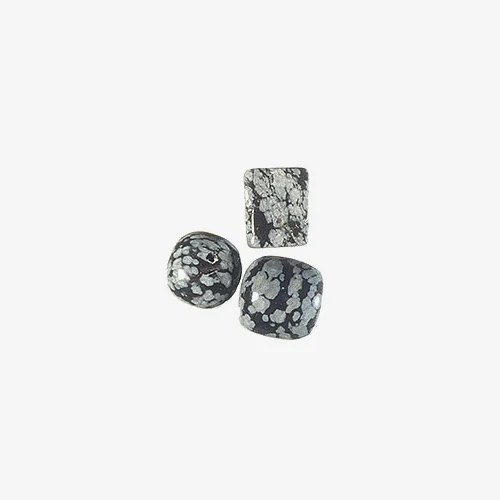 Snowflake Obsidian Material: Glass Obsidian is naturally formed glass formed when lava cools without crystal growth. Obsidian is usually dark in color–black with white or brown with black. Black with white obsidian (above) is called snowflake obsidian. Obsidian is said to be a protective stone that provides a shield against negative feelings.