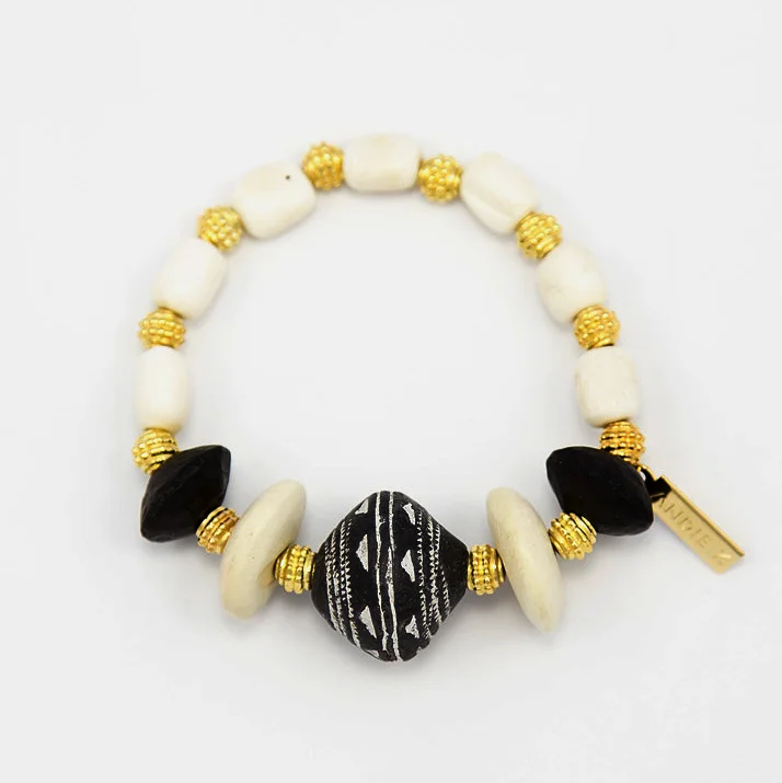 Polished & Carved African Bone & Mali Spindle Whorl