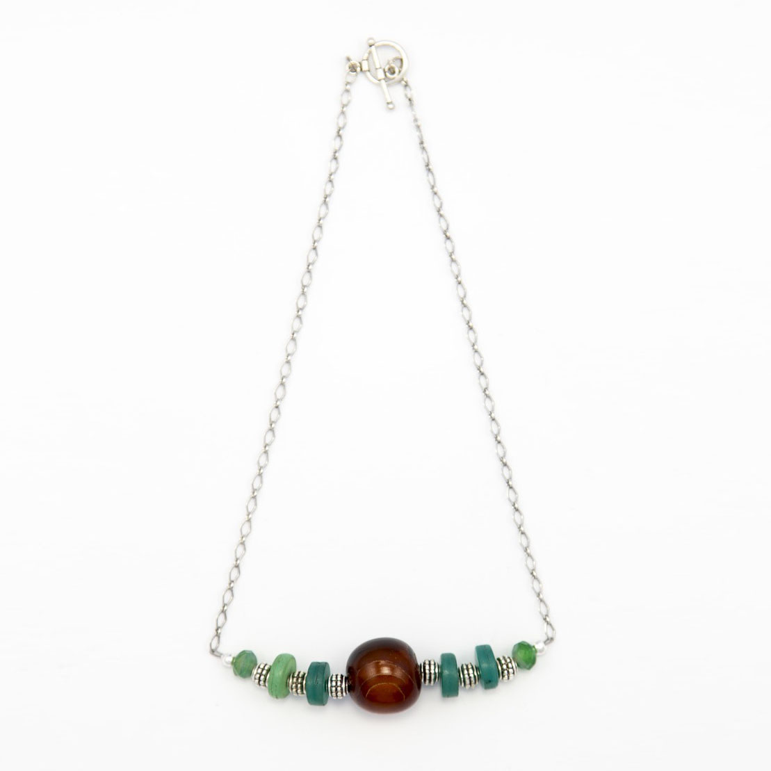 Old African Buffalo Horn, Old Czech Pressed Glass & Sterling Silver