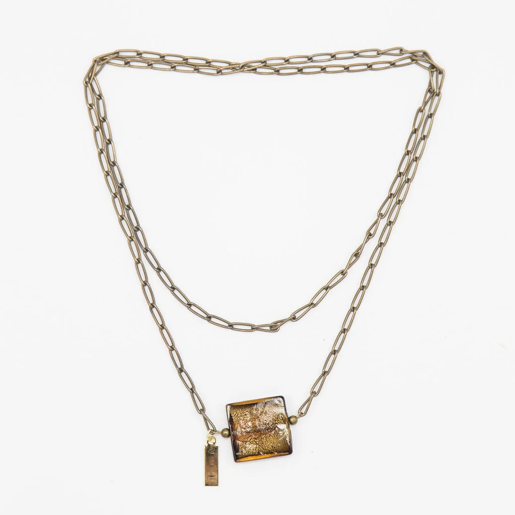 Lampwork Glass with Precious Metal Foil & Vintage Curb Chain