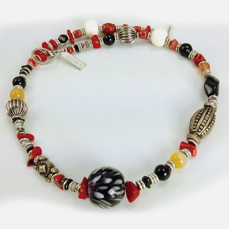 Branch Coral, Agate, Onyx Lampwork Glass & Silver Metal