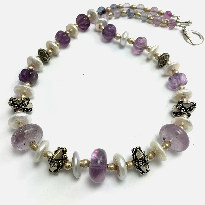 Fluorite, Amethyst, Pearls and Sterling Silver