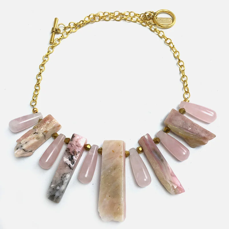 Rose Quartz, Agate & Gold Metal