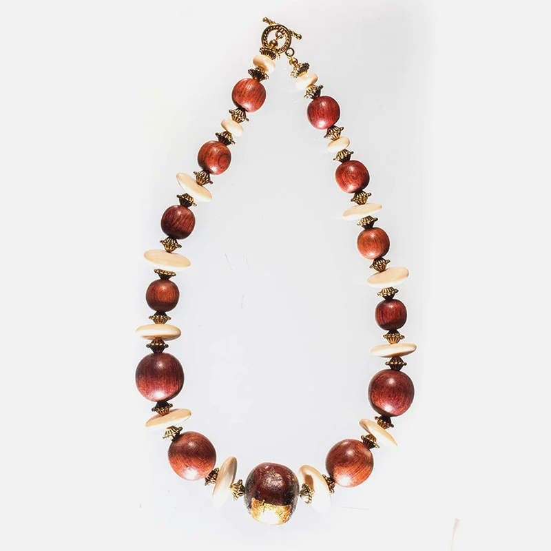 Wooden Buddha, African Bone & Wood Necklace