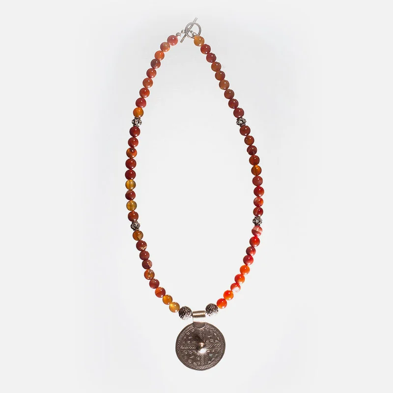 Indian Silver Pendant, Sterling Silver & Carnelian