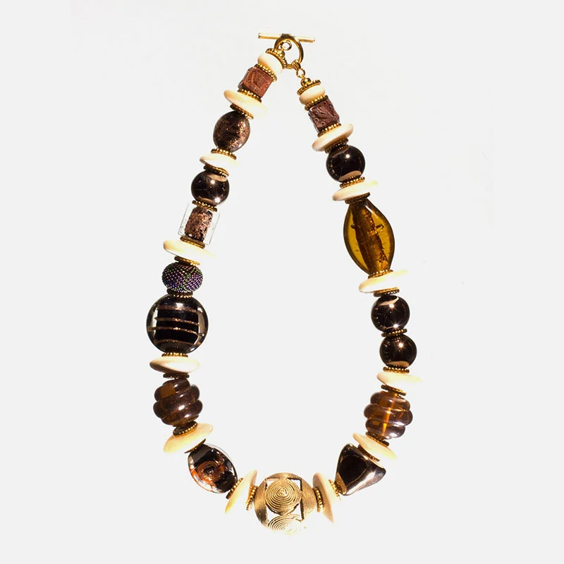 Lost-Wax Brass, African Buffalo Horn, Lampwork Glass & Kazuri Fair Trade