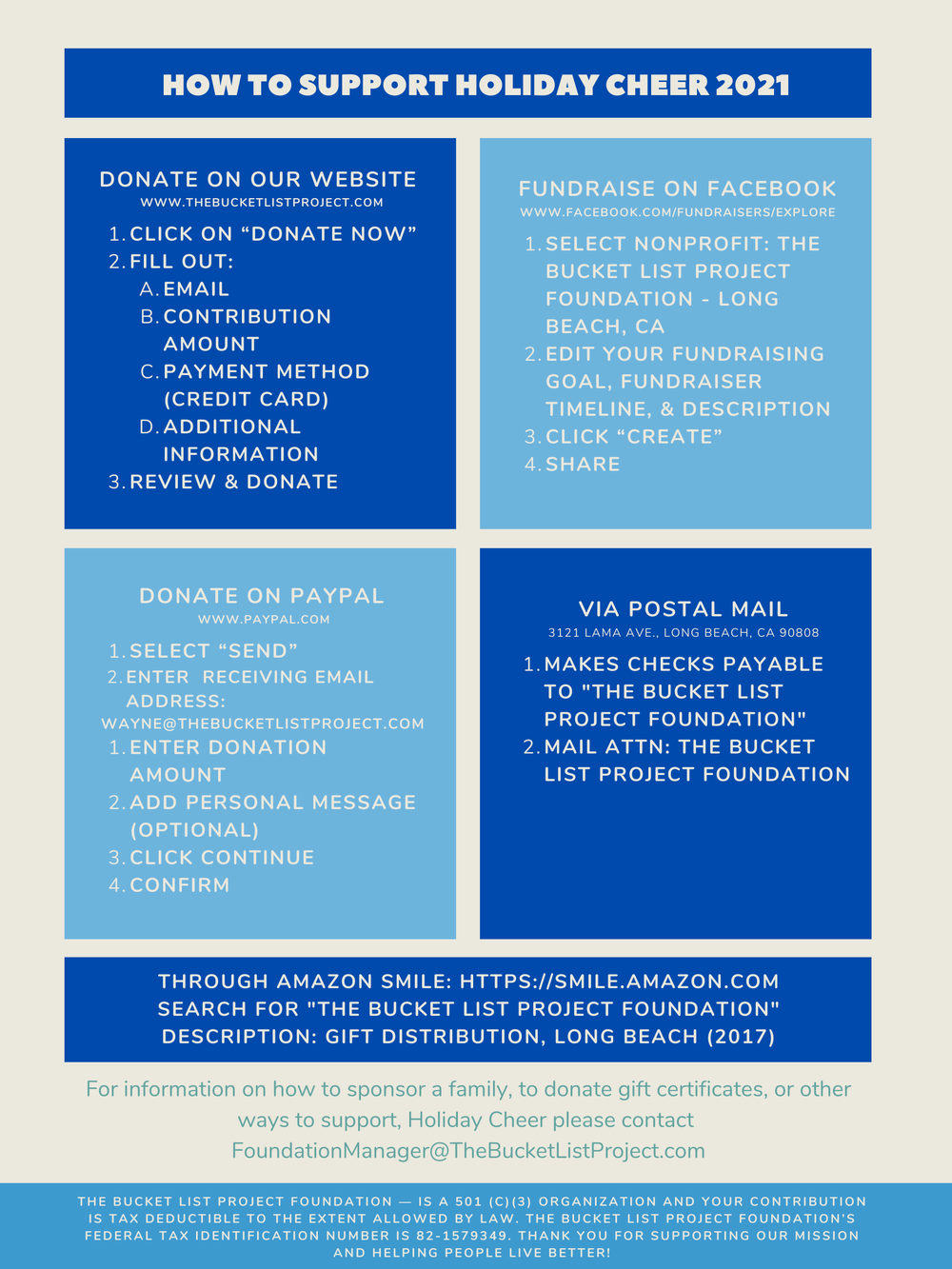EVENTS — THE BUCKET LIST PROJECT FOUNDATION