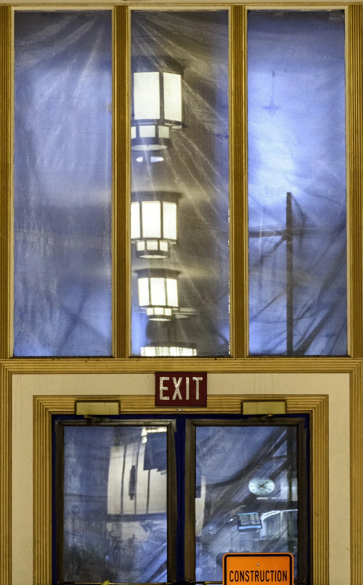 Lights Reflected in and Shining Through Plastic Covered Exit, 30th Street Station, Philadelphia, Pennsylvania, 2017