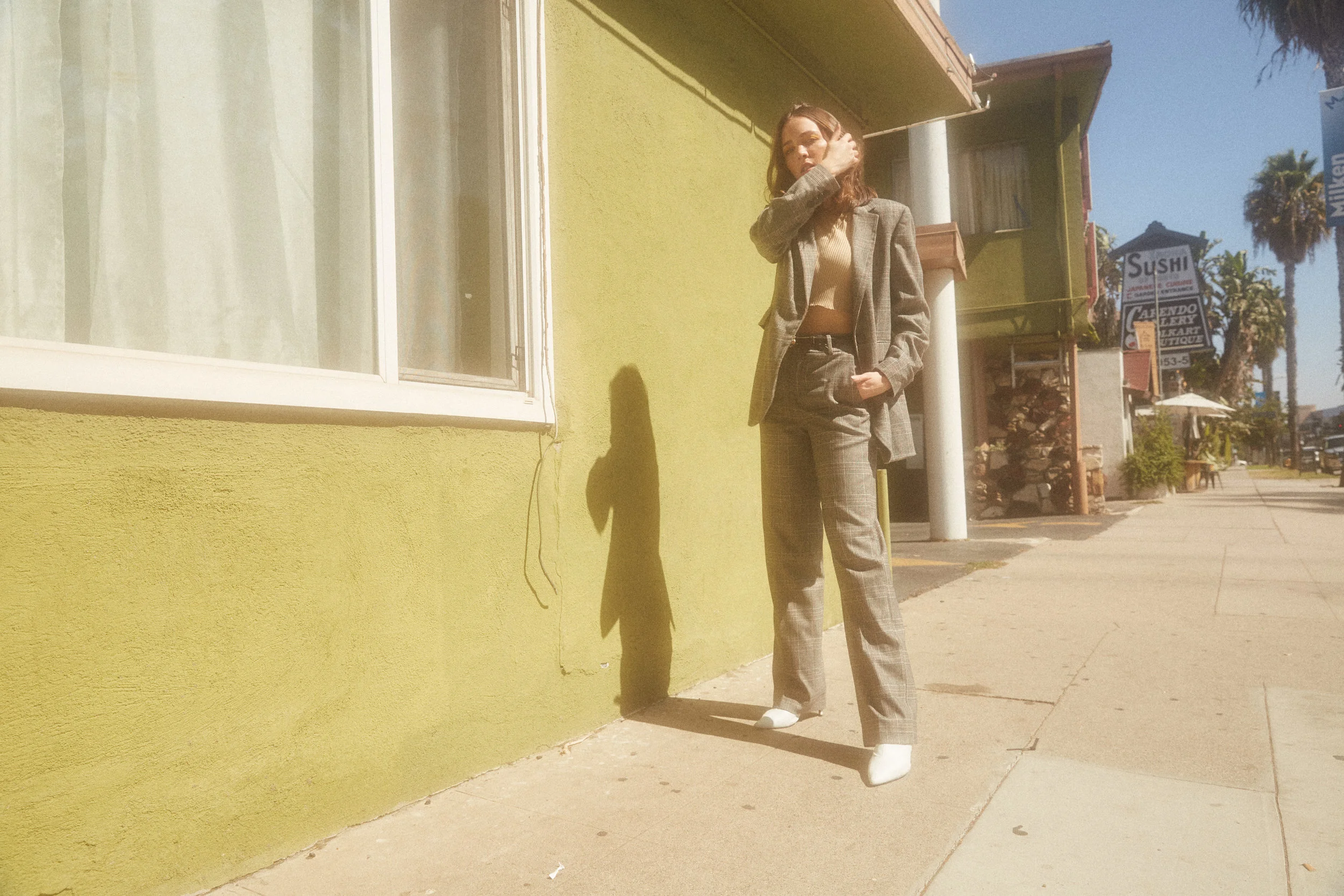 Zara suit Vintage top Gucci belt Madison Chertow In rainbows mag