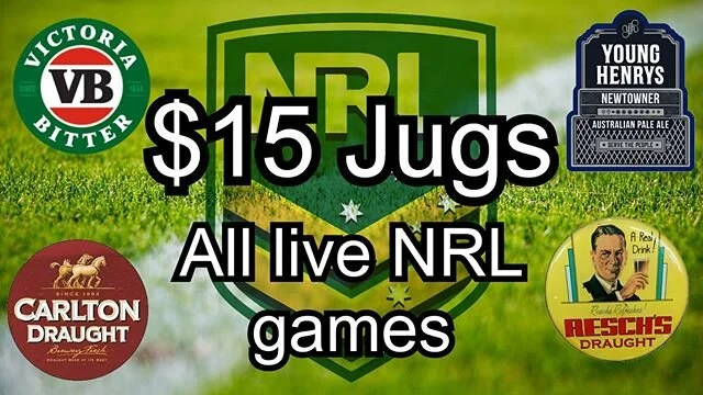 $15 JUGS during all live NRL games.. enough said #gameday #newtowner #vb #carlton #resches