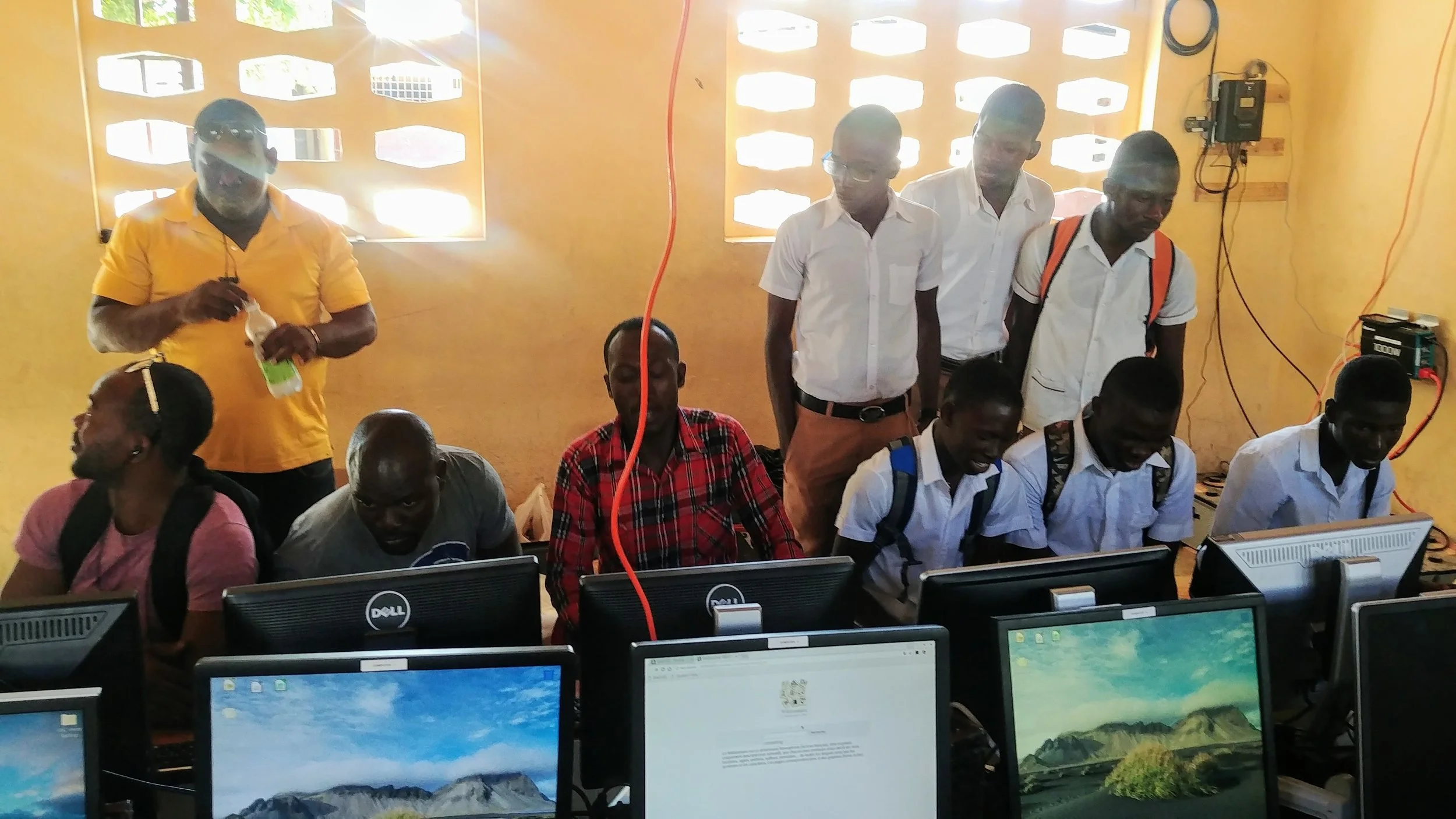 7th - 9th grade students trying the computers out for the first time.