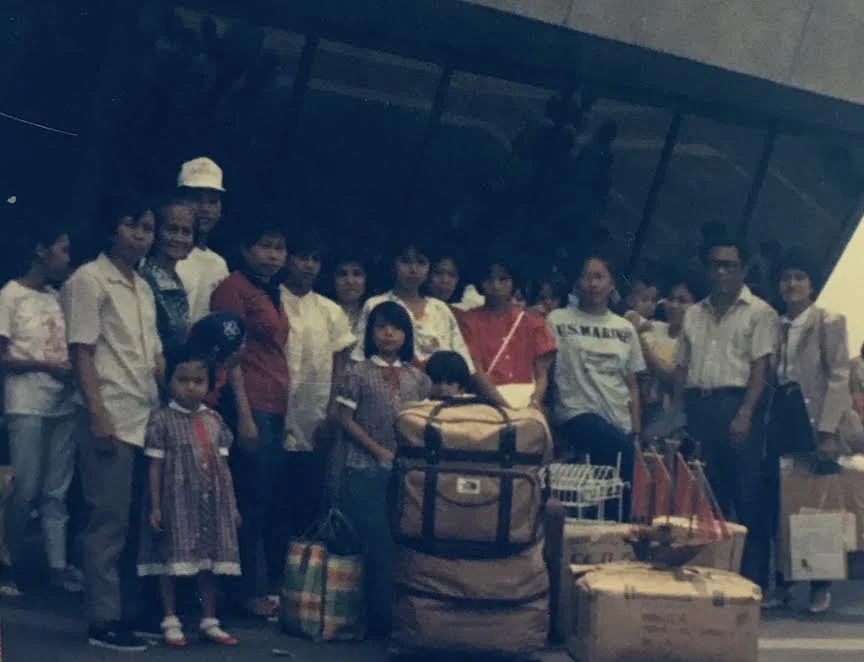At the airport in the Philippines, getting ready to board the plane to Hawaii. 