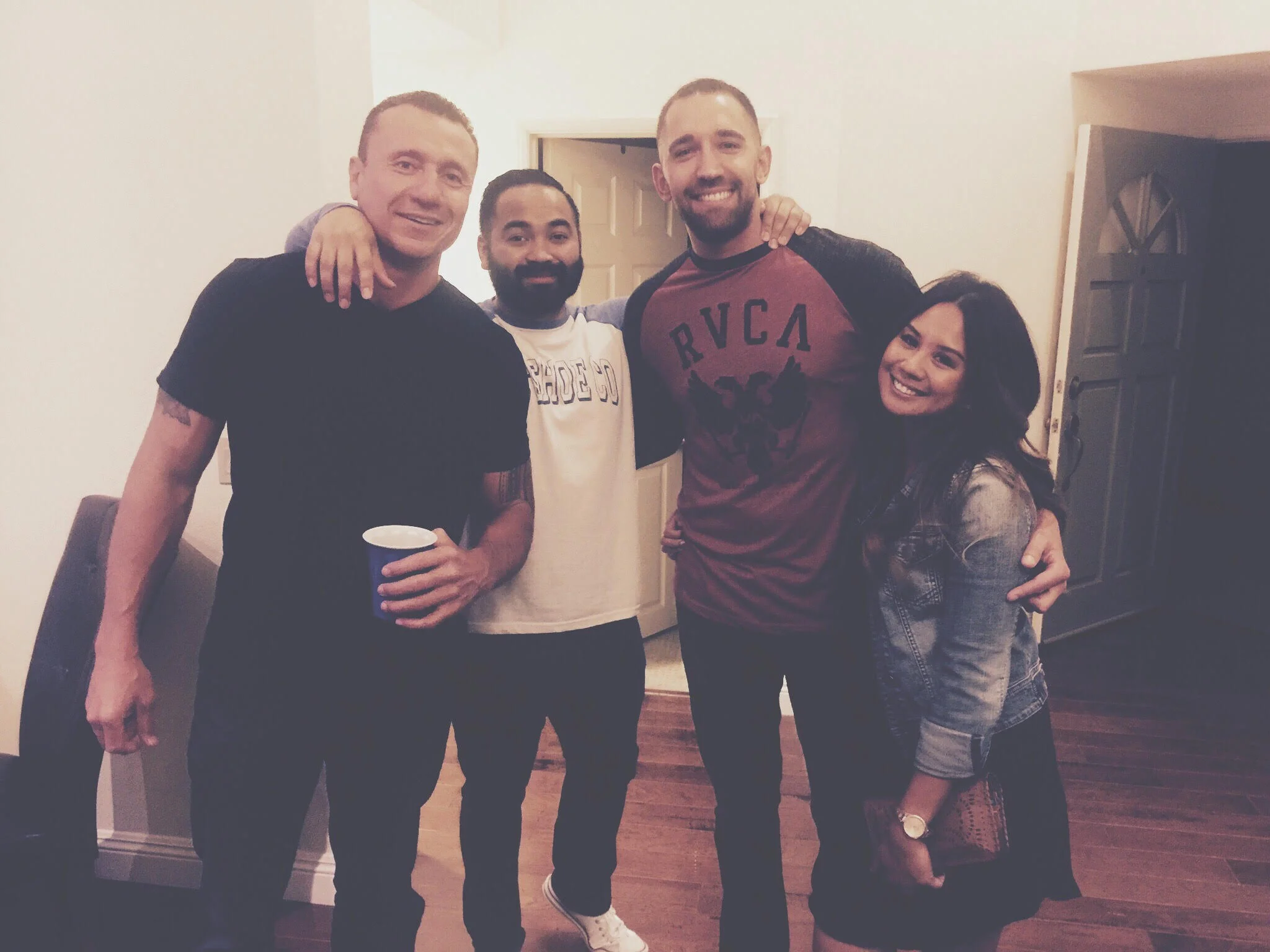 L to R: The birthday boys, Tommy & Russy; Ross, and Me - March 19, 2016, the night Ross and I met.