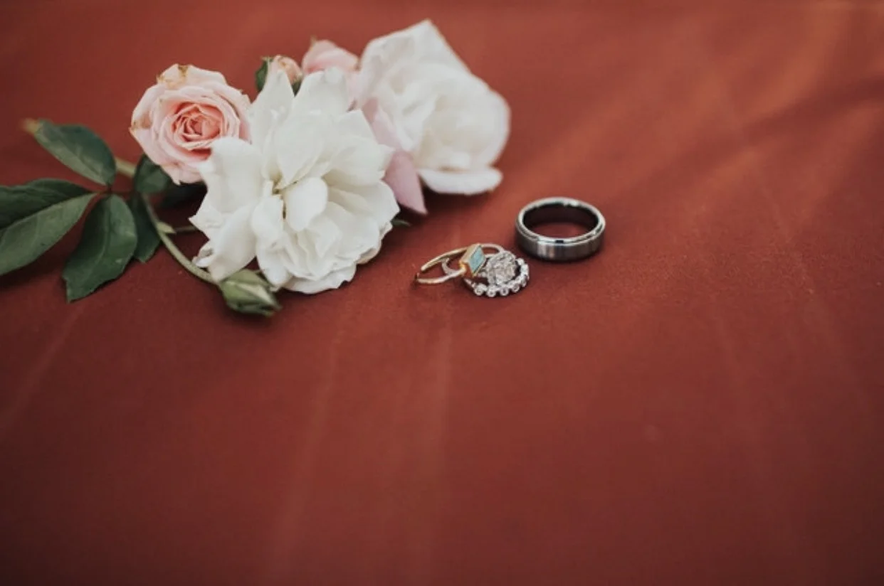 Our rings. The one with the jade stone on it is the one that Sophia will be getting from Ross. It is her "wedding ring."