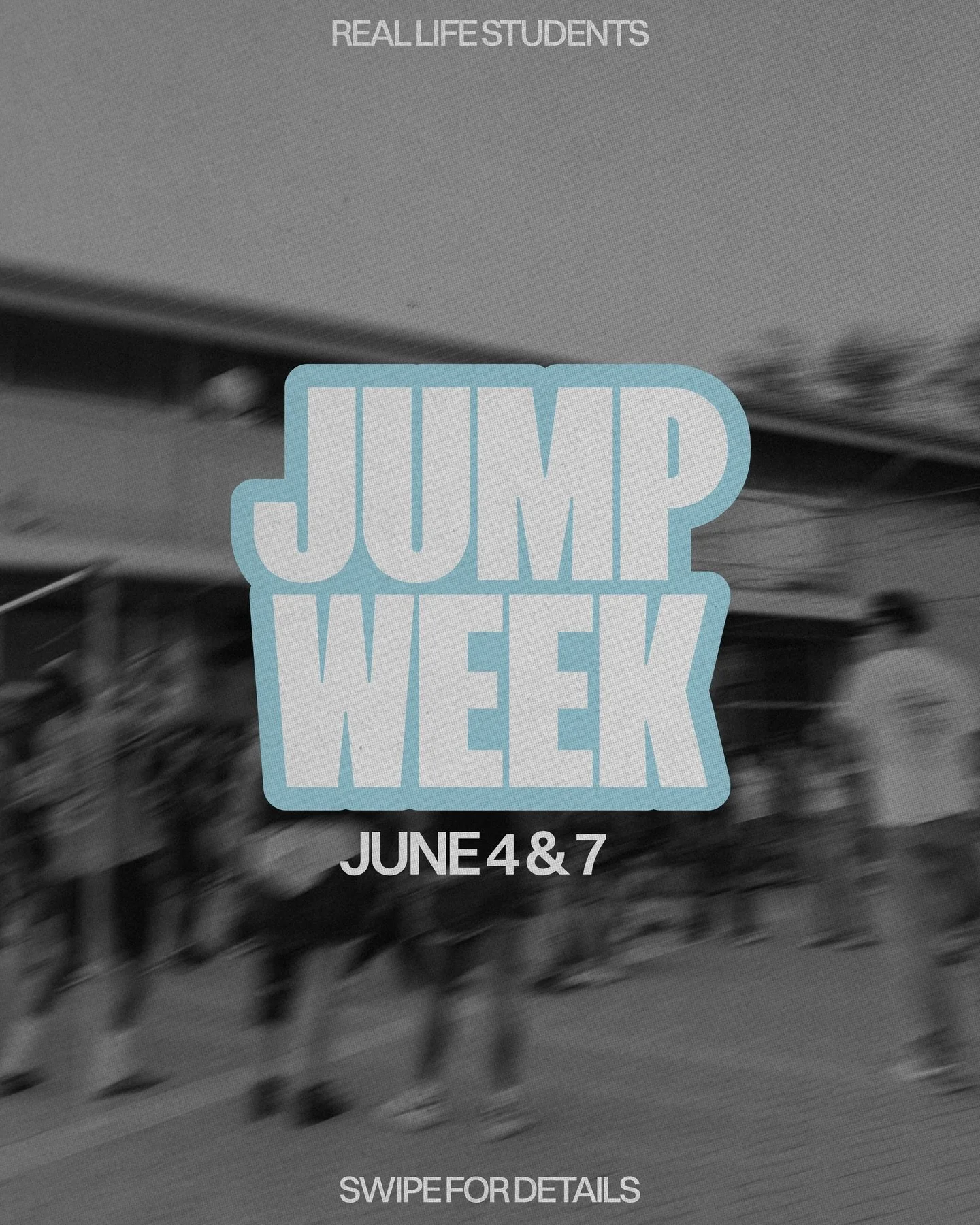 JUMP WEEK IS ALMOST HERE ☀️🌴

➡️ Incoming 9th graders move up to High School starting Thursday, June 4 at 6:30PM
➡️ Incoming 5th graders move up to J-High starting Sunday, June 7 at 9AM, 10:30AM, or 12PM

Save the dates. More fun details coming soon