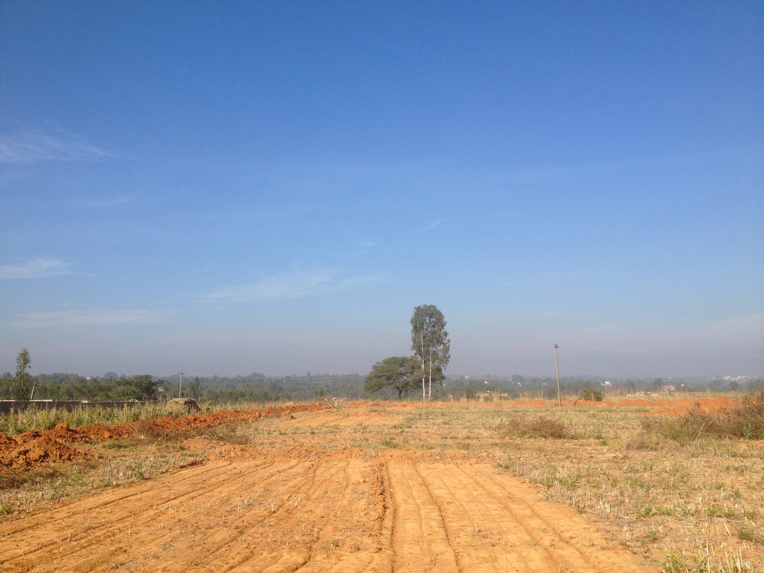 The site in 2014 before work started; it had been a Ragi field with chicken sheds