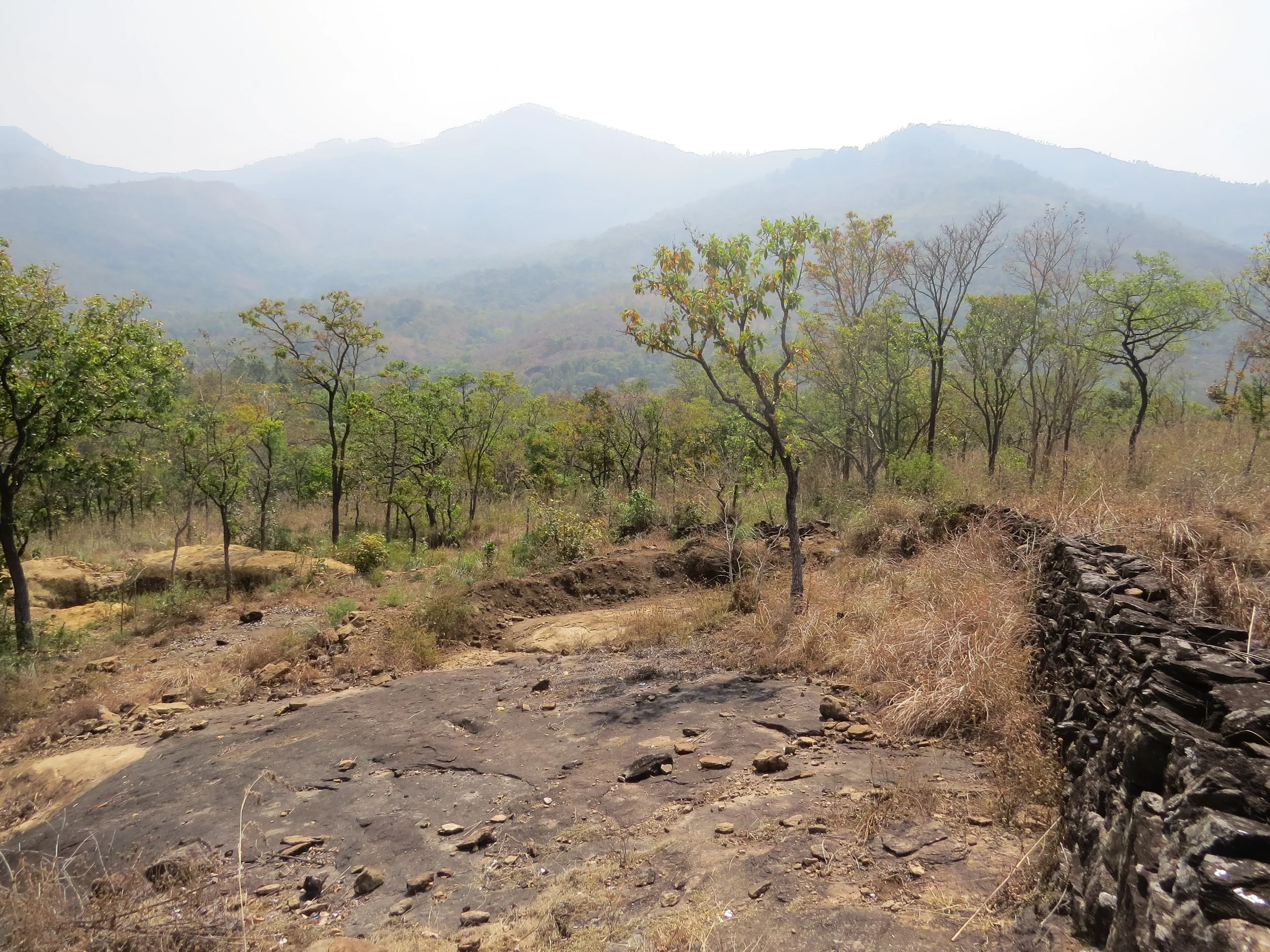 Paarai (rocky slope) with a dry masonry bund to slow water and recharge a spring
