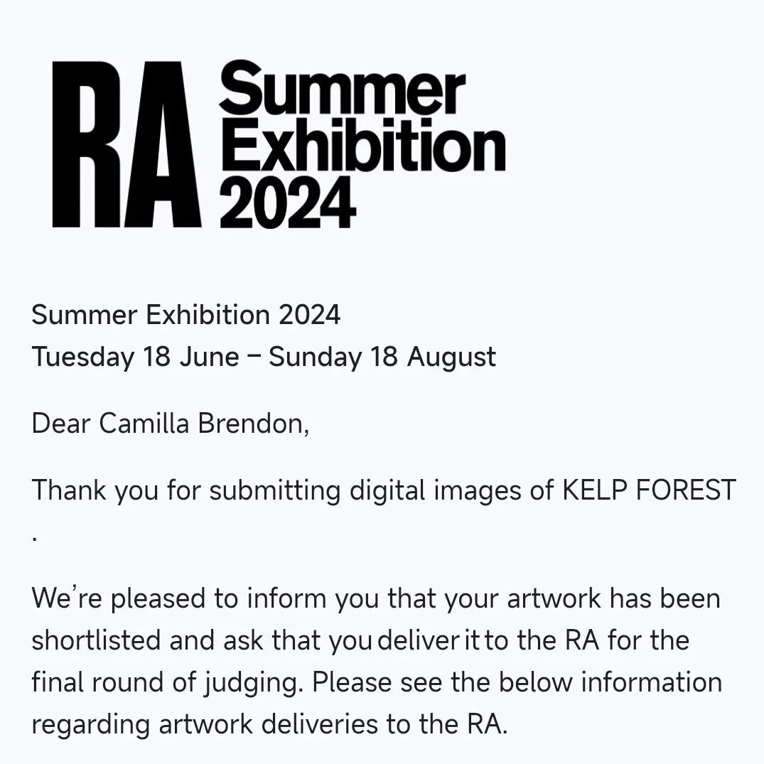 💚It's an honour to have Kelp Forest shortlisted for the RA summer show. 💚

@kindredstudiosartists @royalacademyarts
#kelpforest #camillabrendon