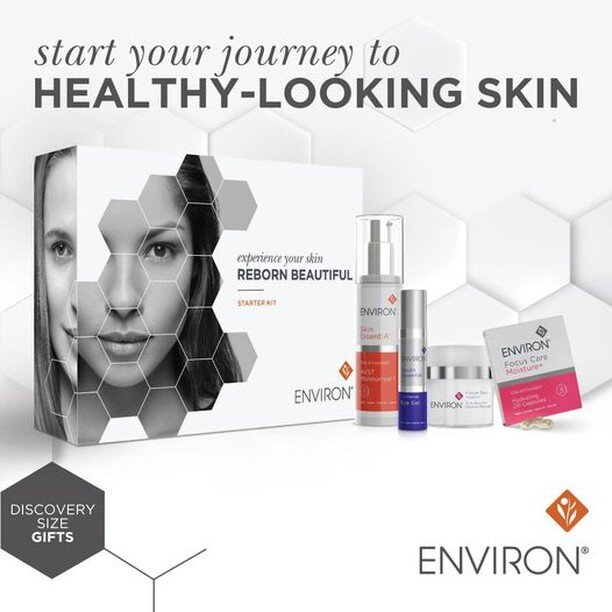 Start your journey to healthy skin with the NEW Environ&reg; Starter Kit: your first step in the journey to beautiful skin. The Environ&reg; Starter Kit includes Skin EssentiA&reg; Moisturiser, Youth EssentiA&reg;, Vita-Peptide Eye Gel and two compli