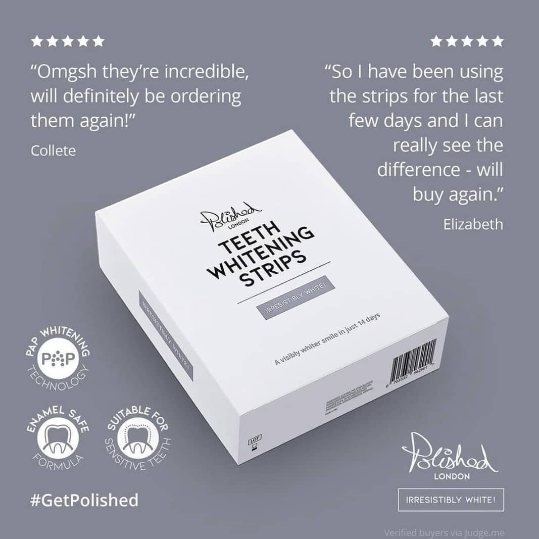 Now back in stock!!!.....🙌

#polishedlondon #teethwhitening #peroxidefree #vegan #luxuryoralcare #irresistiblywhite #getpolished #teethwhiteningstrips