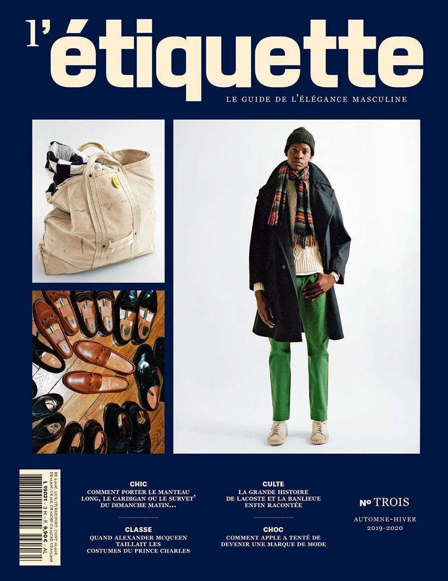  Cover of L’Étiquette Homme No. 3, photographed by Sean Thomas, featuring the issue’s menswear portraits, seasonal looks and style details. 