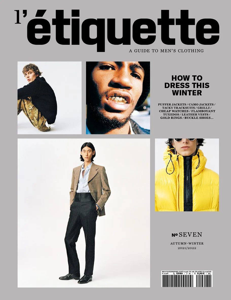  Cover of L’Étiquette Homme No. 7, photographed by Sean Thomas, featuring the issue’s menswear portraits, seasonal looks and style details. 