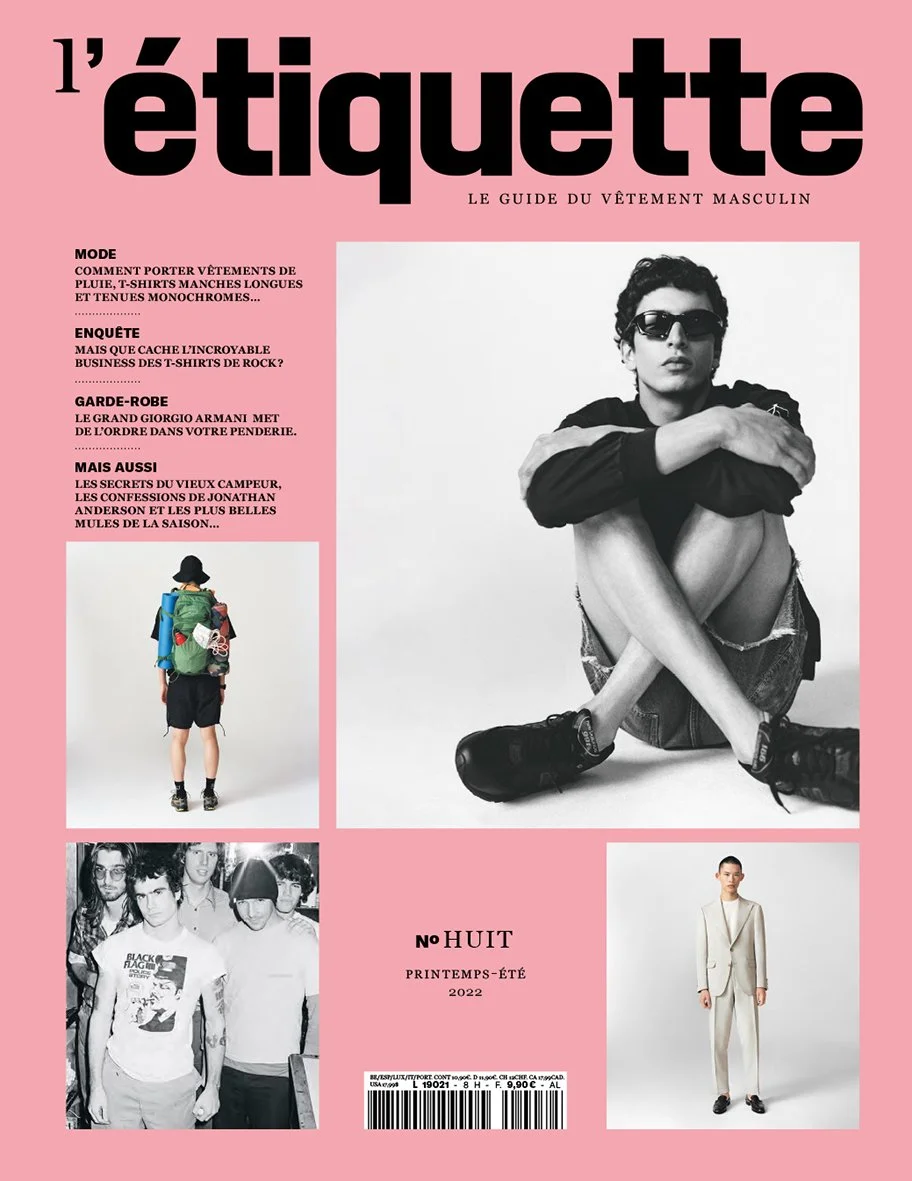  Cover of L’Étiquette Homme No. 8, photographed by Sean Thomas, featuring the issue’s menswear portraits, seasonal looks and style details. 