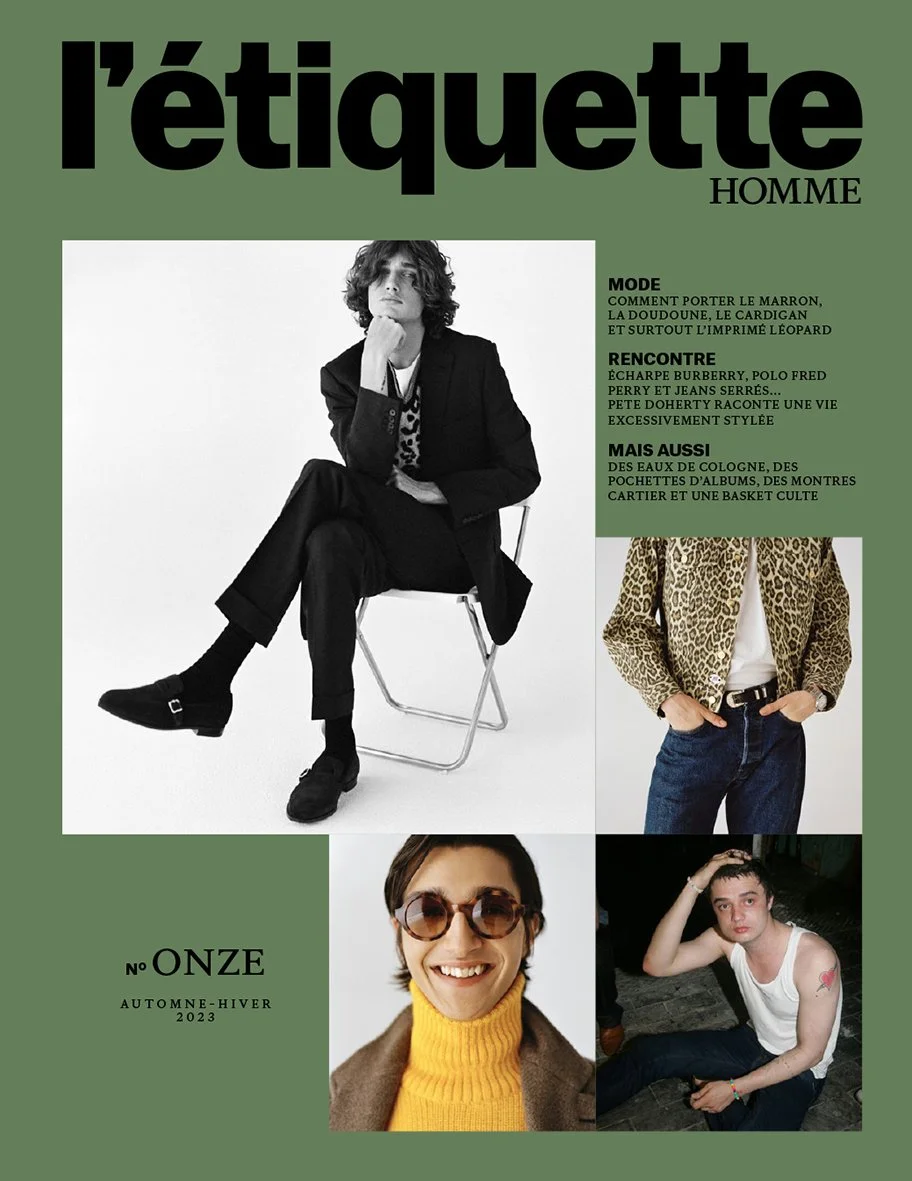  Cover of L’Étiquette Homme No. 11, photographed by Sean Thomas, featuring the issue’s menswear portraits, seasonal looks and style details. 