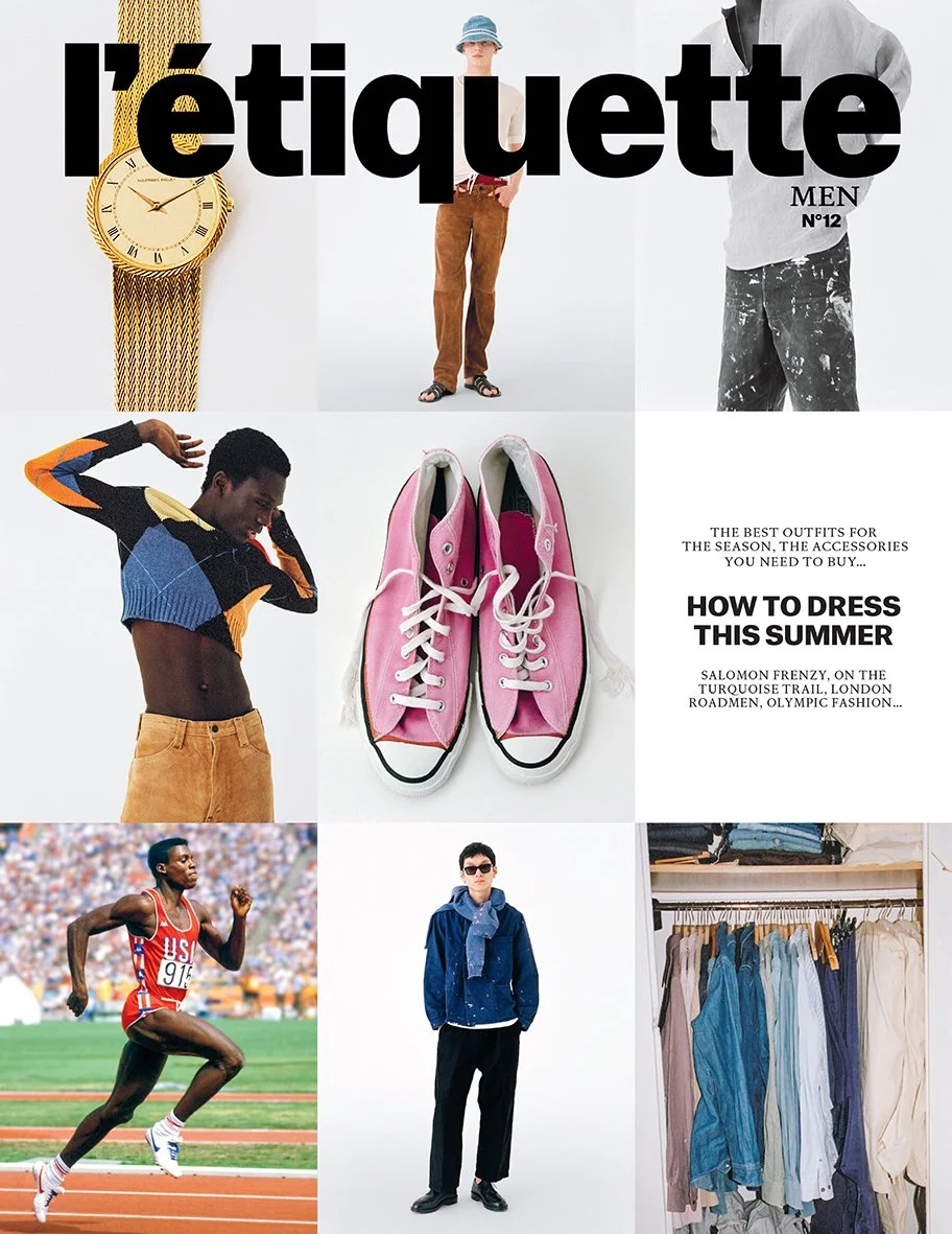  Cover of L’Étiquette Homme No. 12, photographed by Sean Thomas, featuring the issue’s menswear portraits, seasonal looks and style details. 
