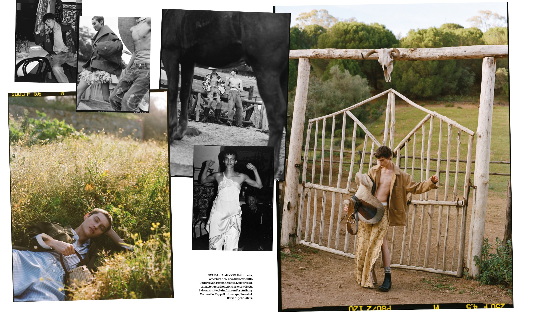  Countryside fashion collage combining candid portraits, models and rural details, photographed by Sean Thomas for D la Repubblica Spring/Summer 2023. 