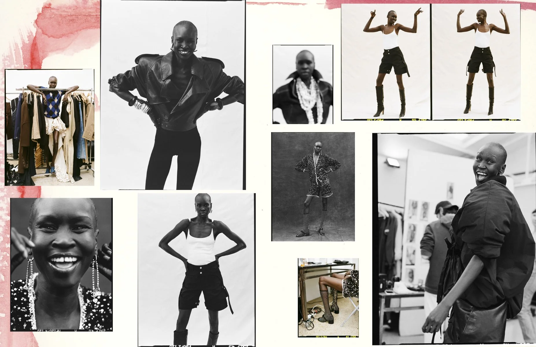  A montage of Alek Wek fashion portraits and editorial images for Vogue Netherlands, photographed by Sean Thomas. 