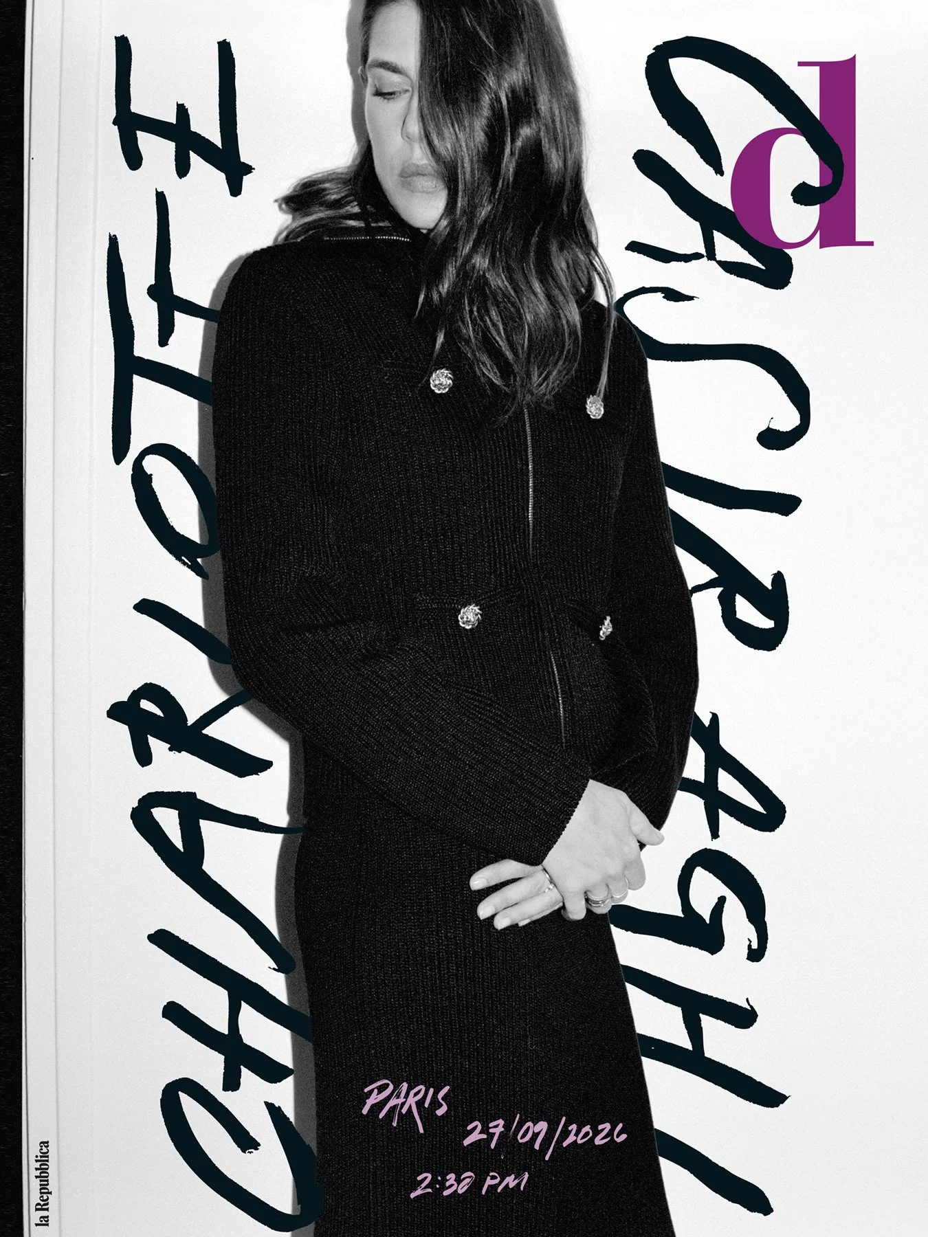  Charlotte Casiraghi on the cover of d la Repubblica, photographed by Sean Thomas. Chanel by Matthieu Blazy; Chanel Beauty; makeup Lili Choi; hair Thibaud Salducci; editor in chief Emanuele Farneti. 