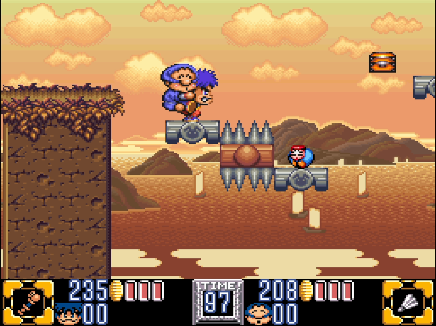 Two-player Ganbare Goemon 2 platforming captured from my Japan-only co-op video.
