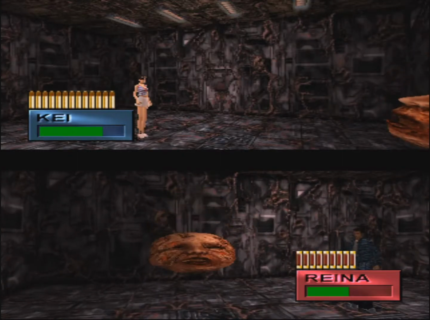 Seven Mansions split-screen co-op showing both players’ views.