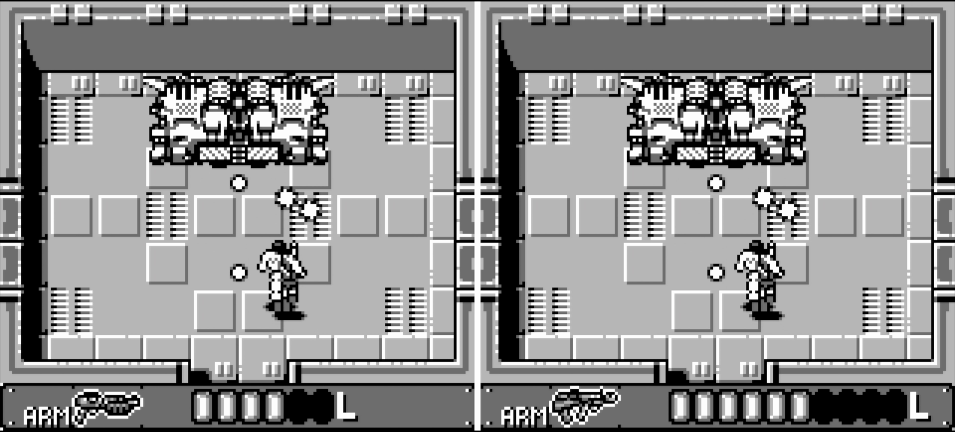 Fortified Zone 2 co-op gameplay showing both players’ Game Boy screens.