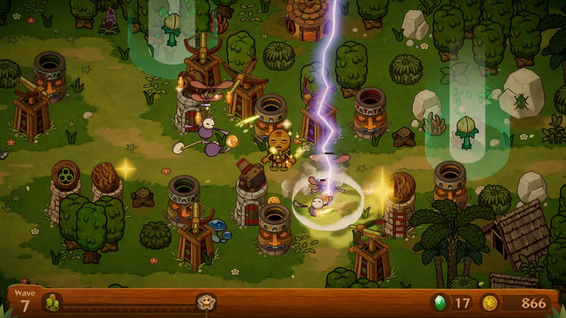 Two players defend together in PixelJunk Monsters 3