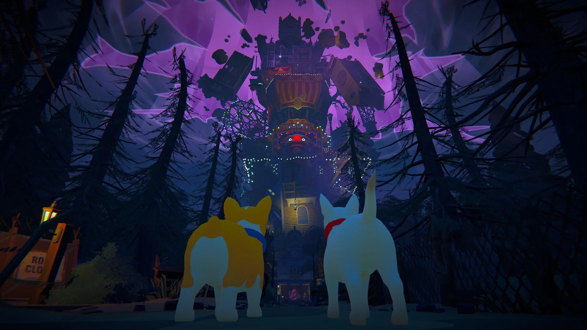 Two puppies face the haunted mansion in Haunted Paws