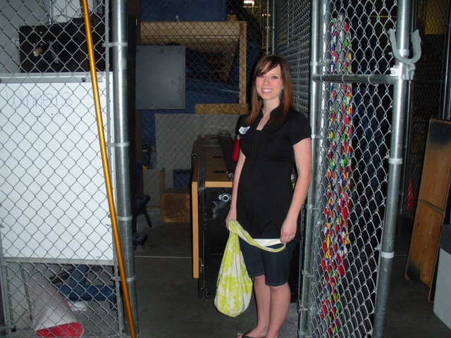 Cindy standing near the closet she hid in during the shooting (Picture taken in 2009)