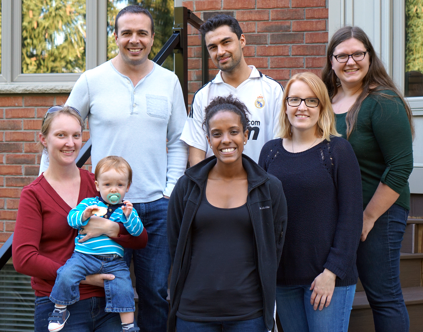 Left to right: Heather (and Owen) - lab tech (and lab baby); Steve - lab head; Yodit - MSc student; Rajiv - PhD Candidate; Kate - Post Doctoral Fellow; Alicia - 4th year Honours Student.